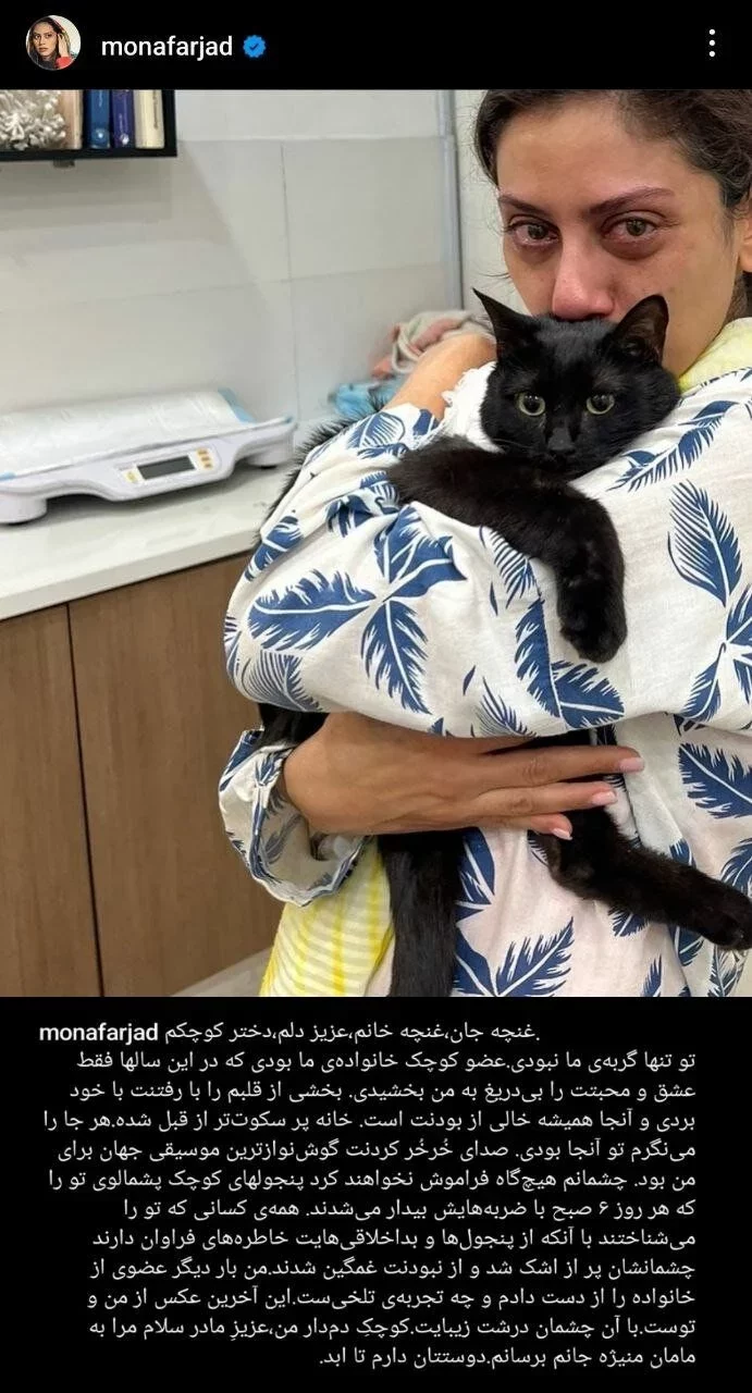 مونا فرجاد برای گربه اش خون گریه کرد | تعجب مخاطبان از گریه های مونا فرجاد مونا فرجاد برای گربه اش خون گریه کرد | تعجب مخاطبان از گریه های مونا فرجاد