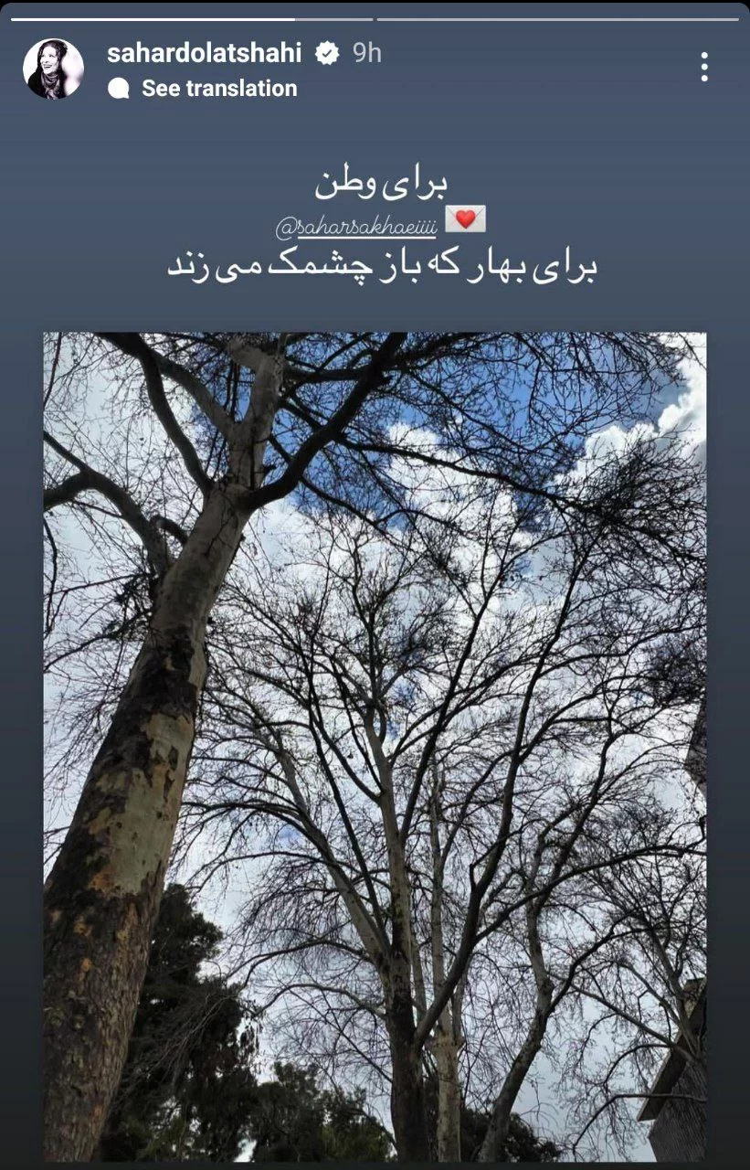 عکس | استوری معنادار سحر دولتشاهی به مناسبت سال نو عکس | استوری معنادار سحر دولتشاهی به مناسبت سال نو